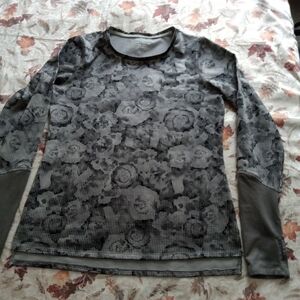 Marika Tek Dry-Wik Black & Grey Floral Long Sleeve Top Medium